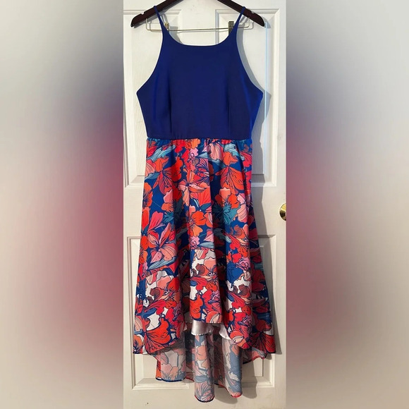 ANTHROPOLOGIE Hi Lo Floral Dress Large PETITE Fit & Flare Tropical Resort HUTCH - Picture 2 of 14